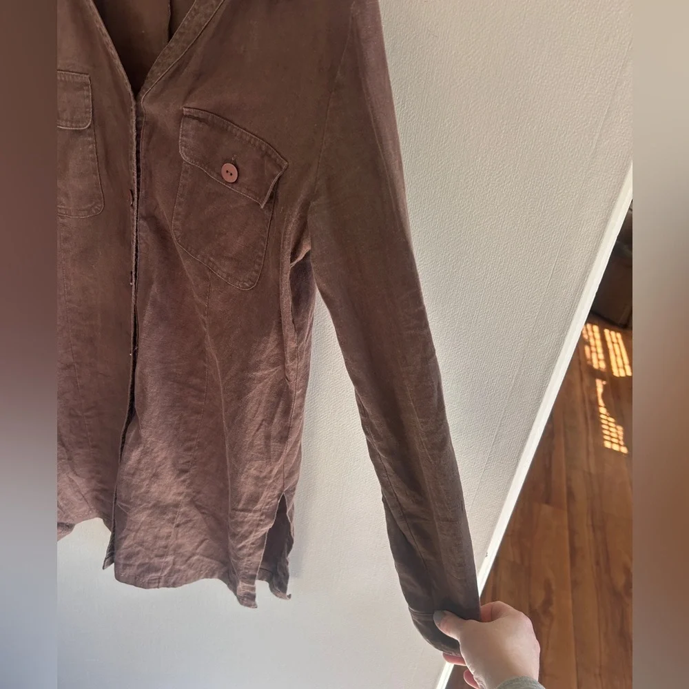 Y2K WEAR IT Brown Oversized Linen Tunic Shirt Jacket Lagenlook Earthy Boho Sz 0 - Picture 8 of 14